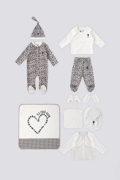 U.S.Polo Kız Bebek 10'Lu Zıbın Seti USB1646 Krem - 1