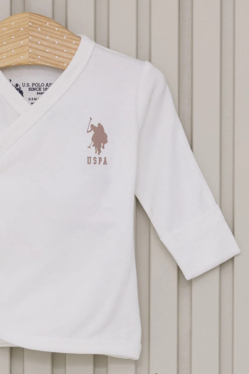 طقم ملابس أطفال من يو إس بولو مكون من 5 قطع للخروج من المستشفى، موديل USB2017، لون كريمي - 2