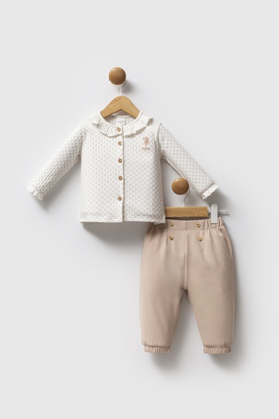 طقم بولو من قطعتين من يو إس بولو أسوسييشن، رقم الموديل USB2719، لون أبيض - U.S.Polo