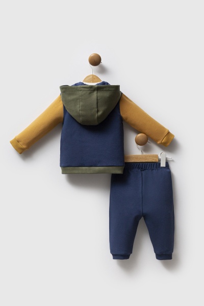 طقم بولو أمريكي من 3 قطع USB2574 أزرق نيلي وخردلي - 4