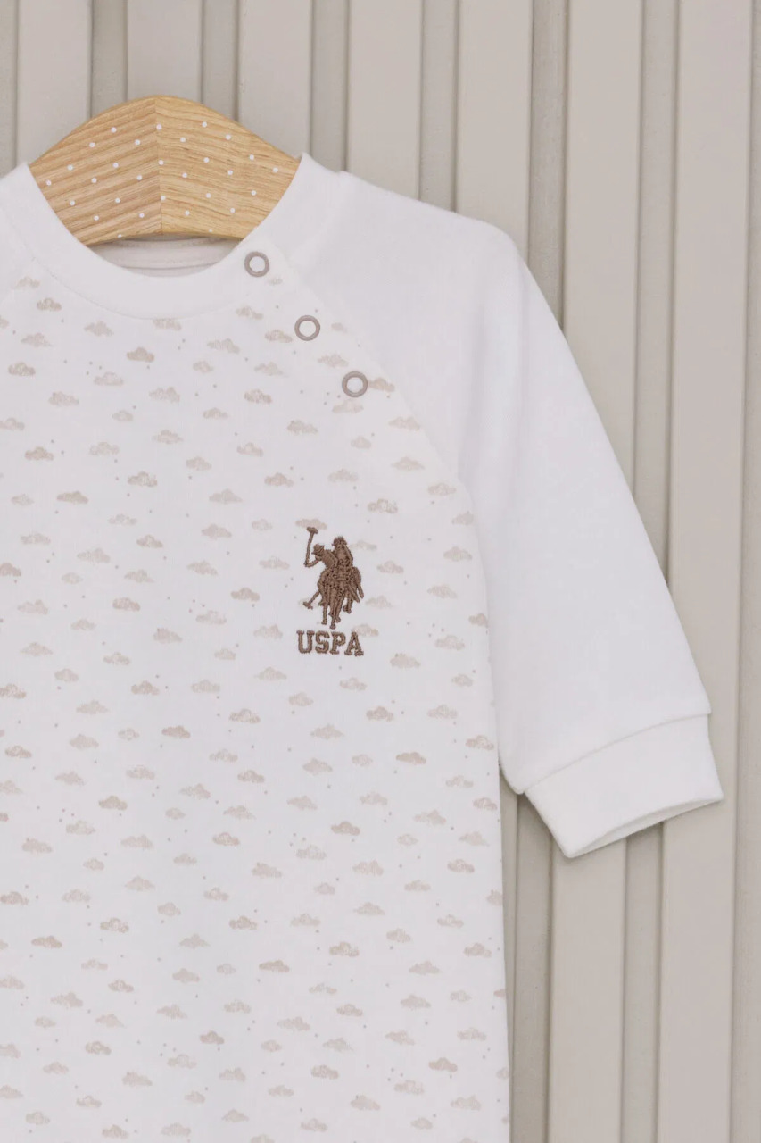 بدلة أطفال أولاد من يو إس بولو بأكمام طويلة وبدون أقدام، لون كريمي، موديل USB2025 - 2