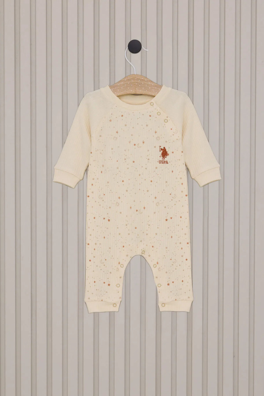 U.S.Polo Kız Bebek Uzun Kol Patiksiz Tulum USB2111 Krem - 1