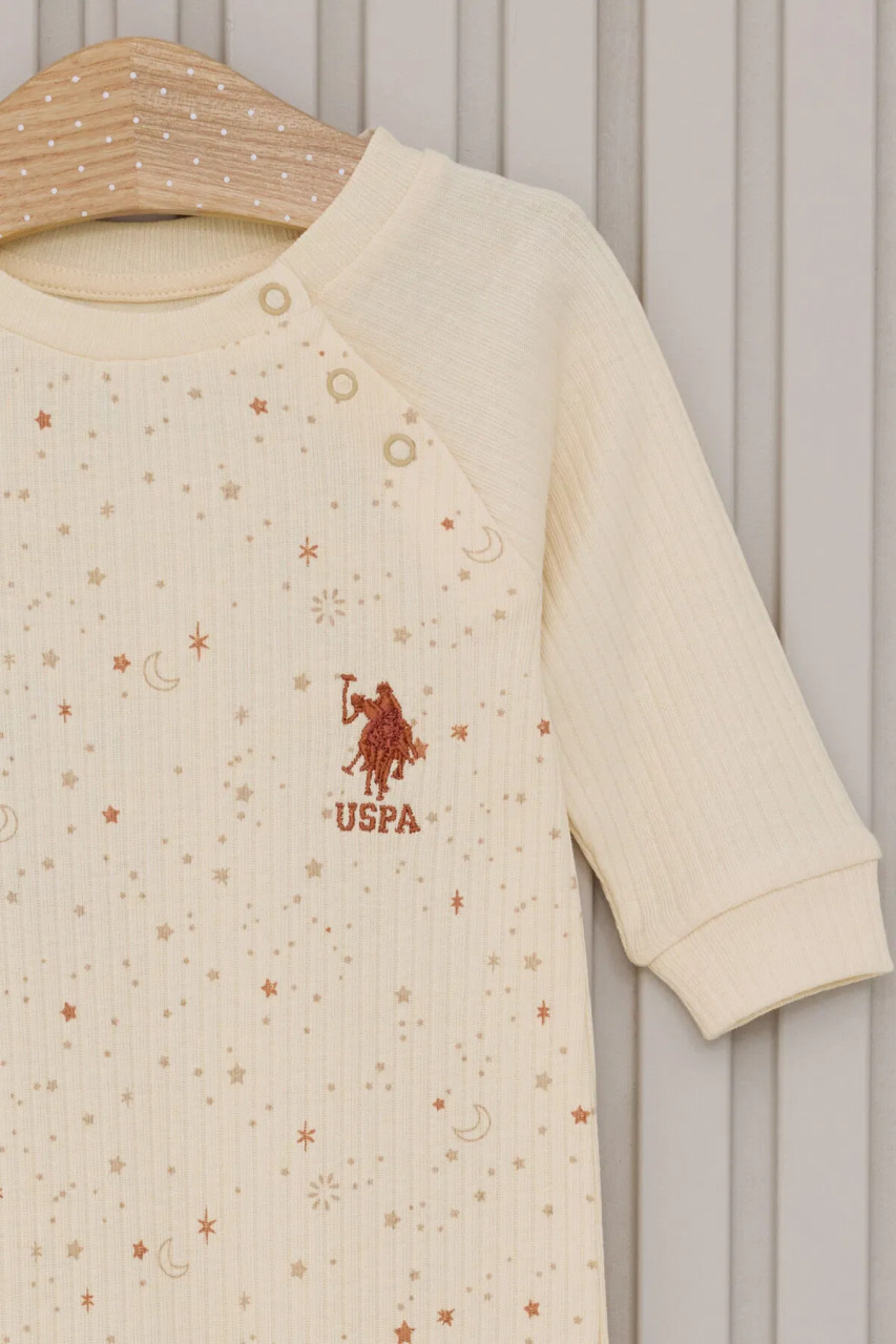 U.S.Polo Kız Bebek Uzun Kol Patiksiz Tulum USB2111 Krem - 2