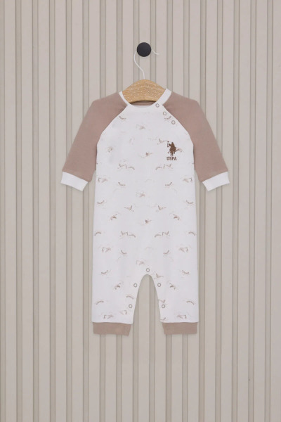 U.S.Polo Erkek Bebek Uzun Kol Patiksiz Tulum USB2020 Krem - U.S.Polo