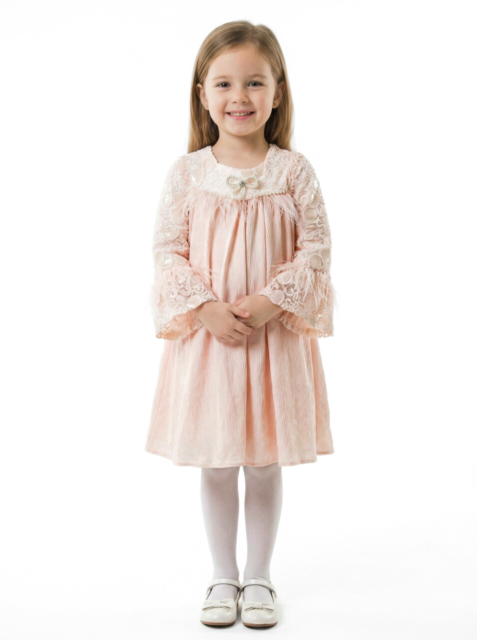 Kız Çocuk Elbise 3-7 Yaş 604 Pembe - 3