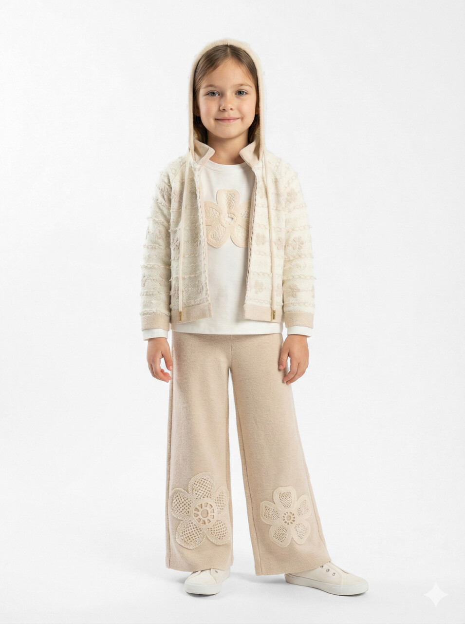 Kız Çocuk 3'lu Alt Üst Takım 6-14 Yaş 801 Bej - 1