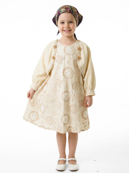 Kız Çocuk Elbise 4-8 Yaş 922 Bej - Vior Kids