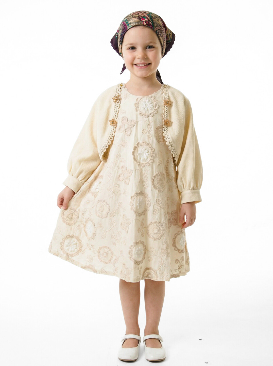 Kız Çocuk Elbise 4-8 Yaş 922 Bej - 1