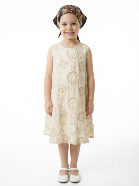 Kız Çocuk Elbise 4-8 Yaş 922 Bej - 3
