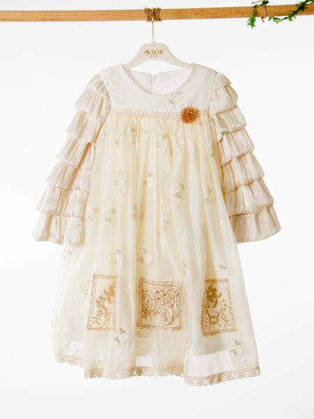 Kız Çocuk Elbise 4-8 Yaş 924 Bej - 4