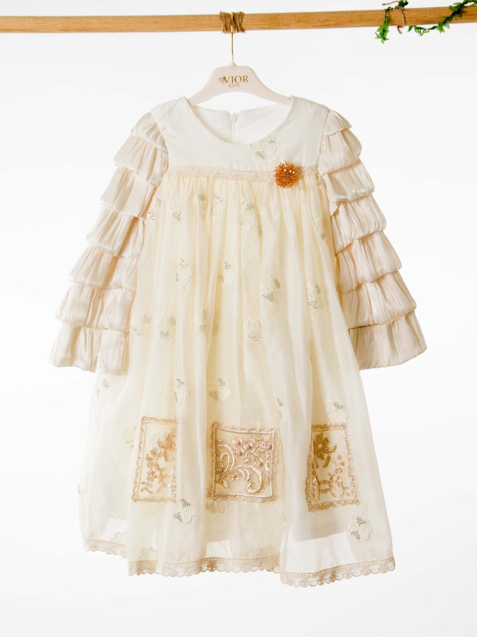 Kız Çocuk Elbise 4-8 Yaş 924 Bej - 4