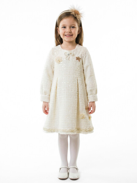 Kız Çocuk Elbise 4-8 Yaş 920 Ekru - Vior Kids
