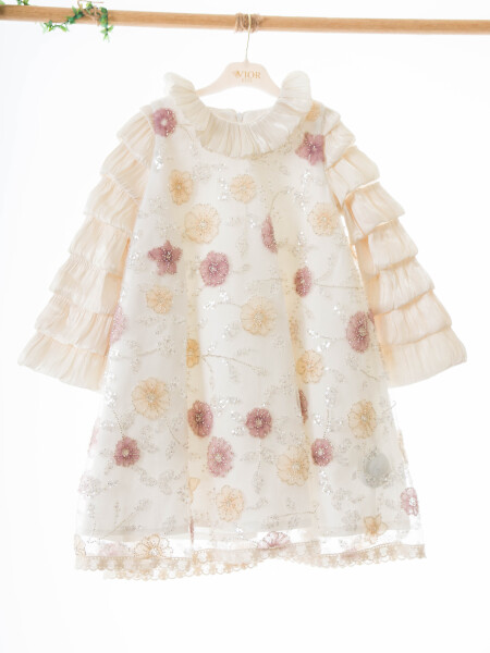 Kız Çocuk Elbise 4-8 Yaş 925 Bej - 3