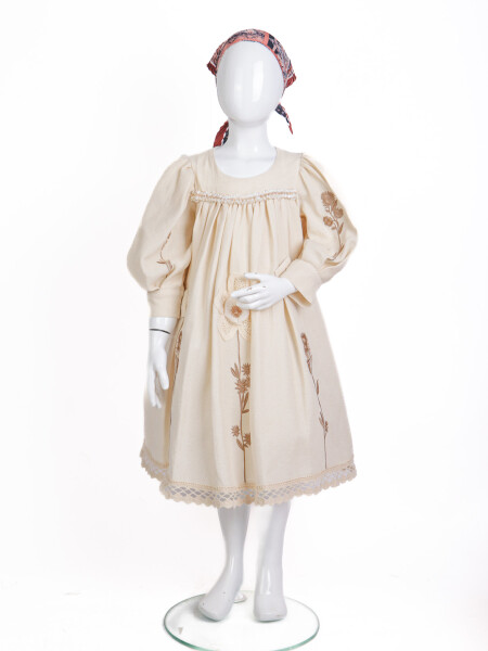 Kız Çocuk Elbise 4-8 Yaş 929 Bej - 4