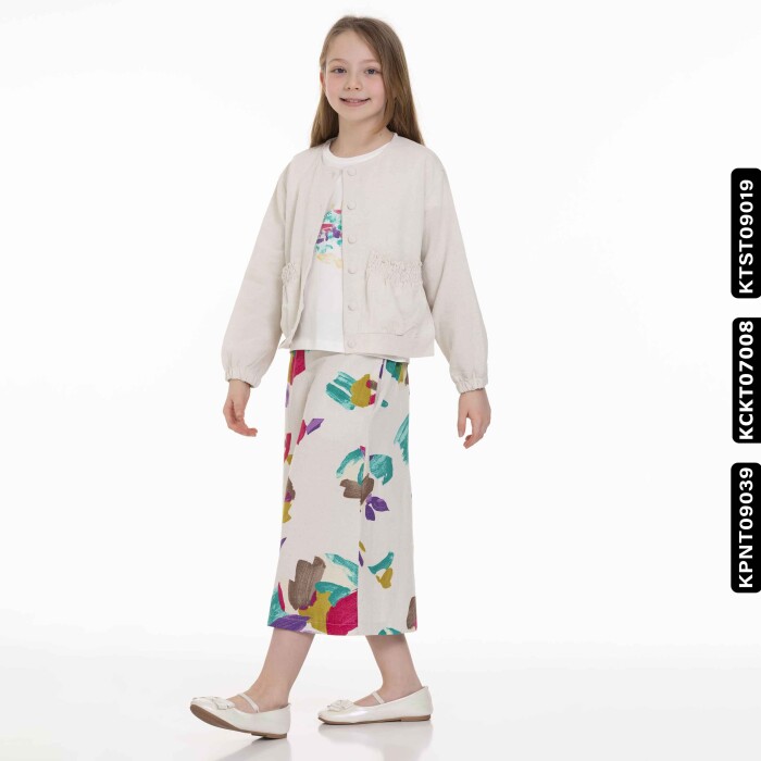 Kız Cebi Lastikli Gömlek 8-14 34373 Kckt07008 Krem - 2