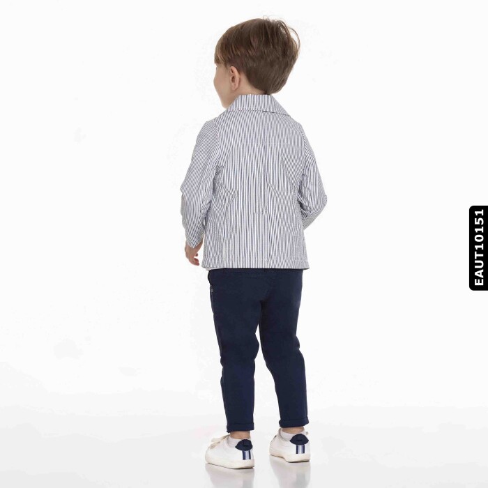 Erkek Alt Üst 3lü Takım Çizgili Ceket Tişört Ve Lastikli Pantolon 9 Ay - 2 Yaş Eaut10151 Lacivert - 3