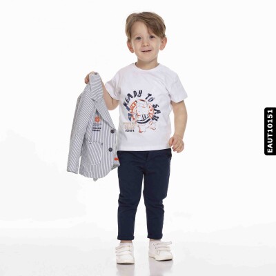 Erkek Alt Üst 3lü Takım Çizgili Ceket Tişört Ve Lastikli Pantolon 9 Ay - 2 Yaş Eaut10151 Lacivert - 4