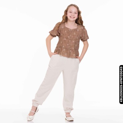 Kız Kareyaka Bluz 8-14 Yaş 34400 Kblz09009 Kahverengi - xo kids