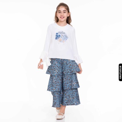 Kız Alt Üst Takım 4-12 Yaş 3662 Kaut10118 Beyaz - Mavi - xo kids