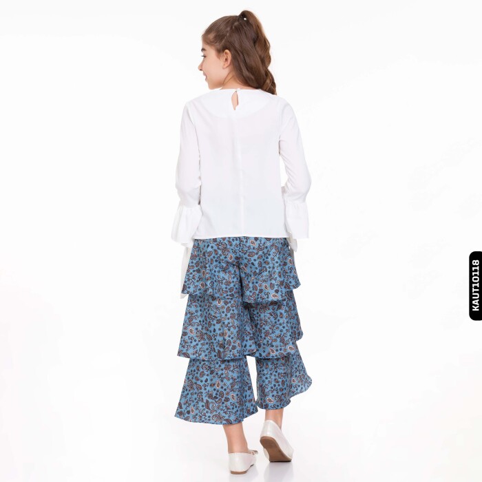 طقم كاجوال بناتي 4-12 سنوات KAUT10118 BEYAZ - MAVİ - 4