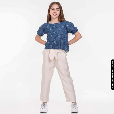 Kız Kareyaka Bluz 8-14 Yaş 34400 Kblz09009 Mavi - xo kids