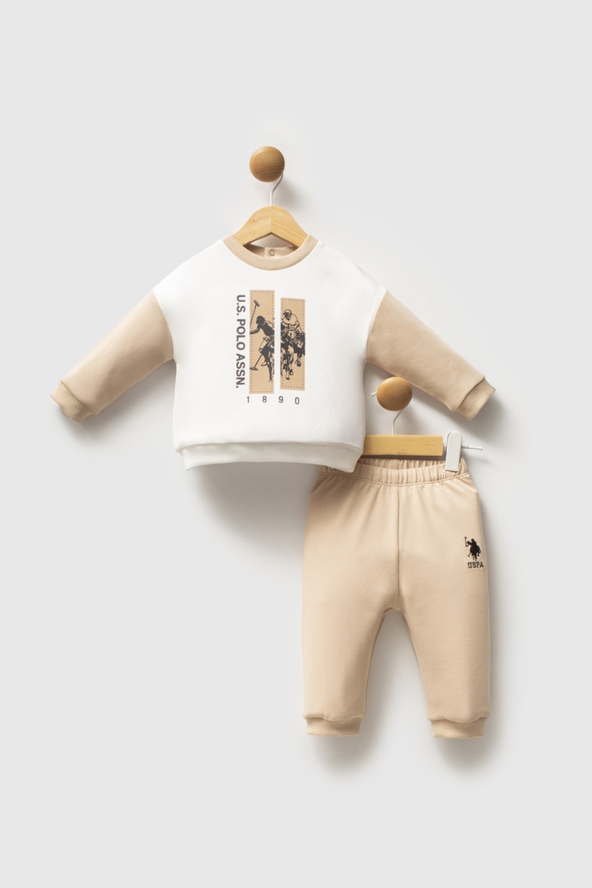 مجموعة يو إس بولو أسن من قطعتين USB2548 أبيض-بيج - 1