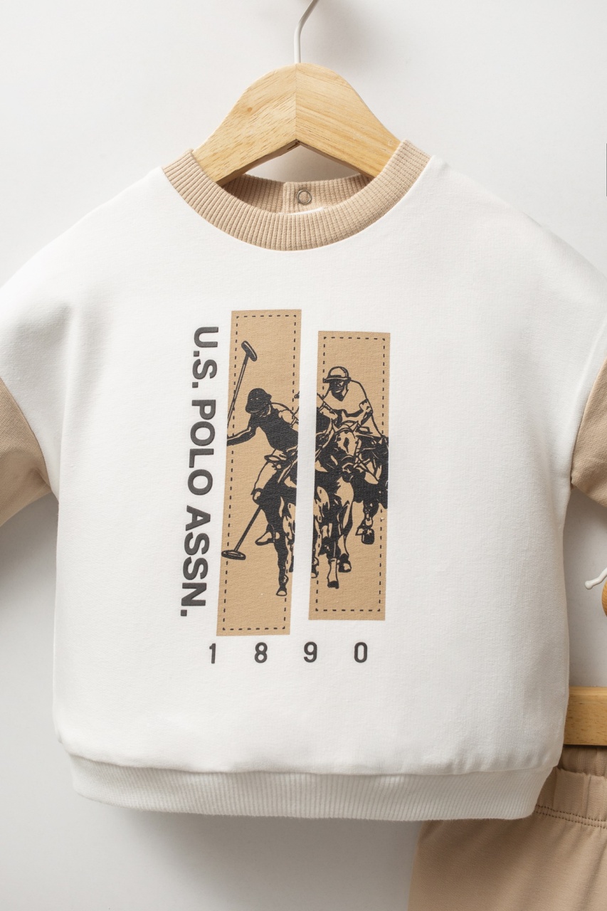 مجموعة يو إس بولو أسن من قطعتين USB2548 أبيض-بيج - 2