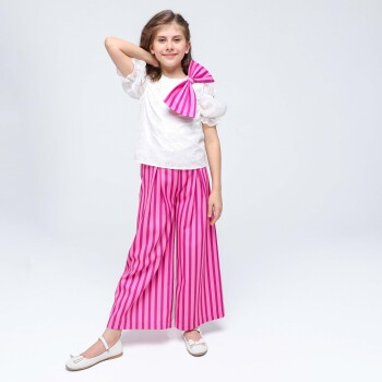 طقم تنورة للبنات من 6 إلى 14 سنة 6445 أبيض - وردي - xo kids